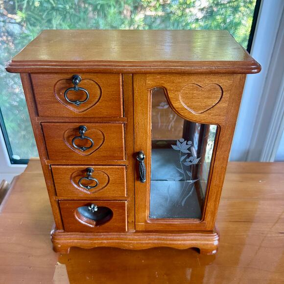 Vintage Jewelry Box with hearts & Necklace Carousel & Ring Storage - Picture 1 of 14